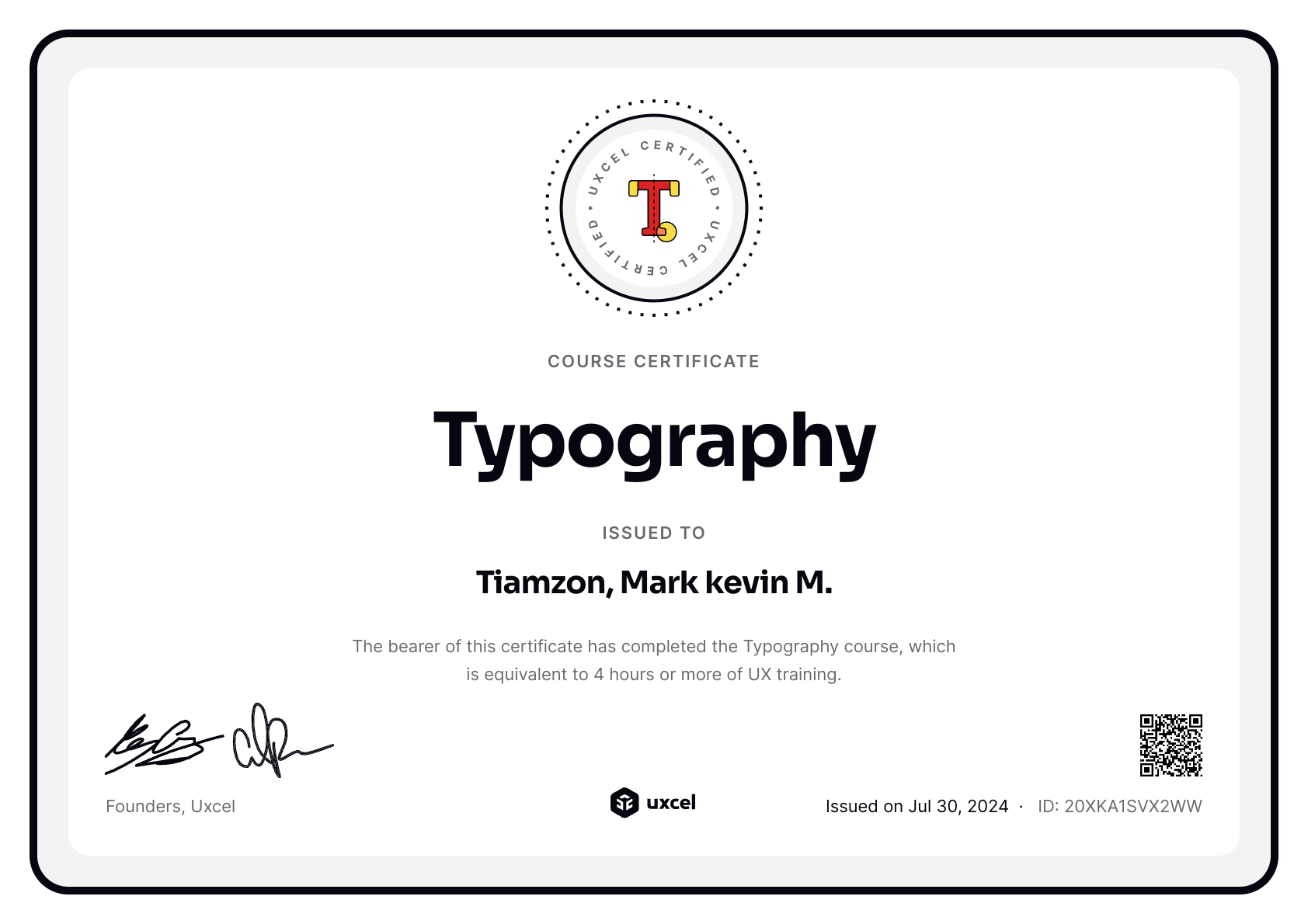 Mark kevin's certificate